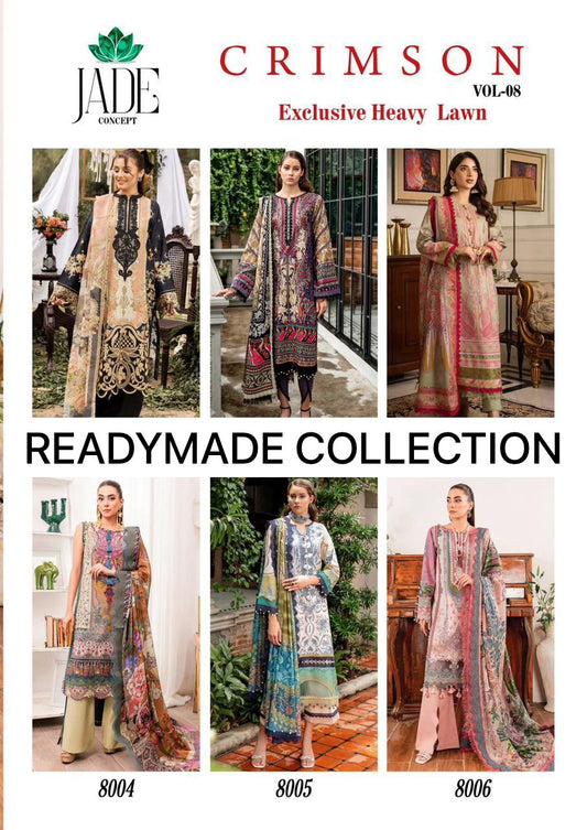 Crimson Heavy Lawn Vol 8 Jade Cotton Karachi Readymade Suits Supplier Gujarat