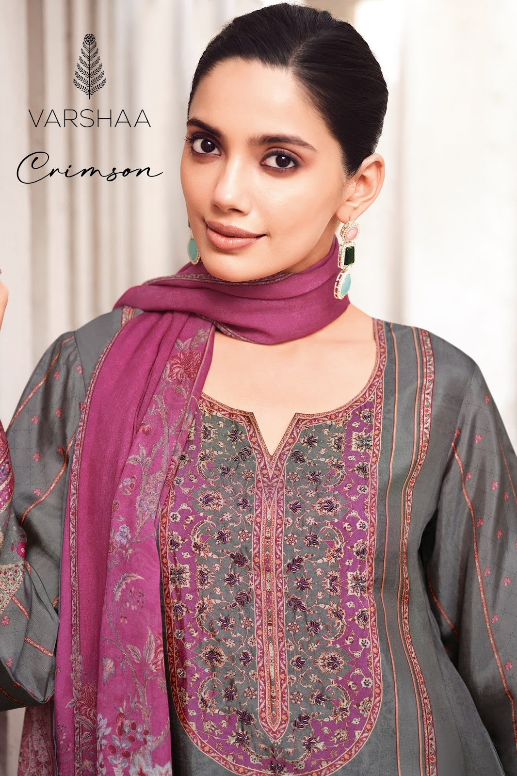 Crimson Varshaa Viscose Silk Pant Style Suits Wholesaler India