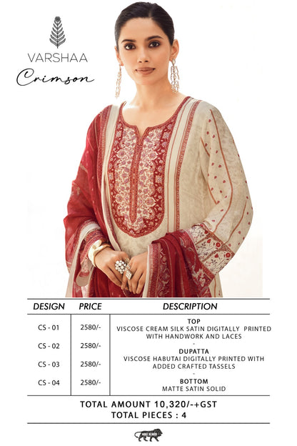 Crimson Varshaa Viscose Silk Pant Style Suits Wholesaler India