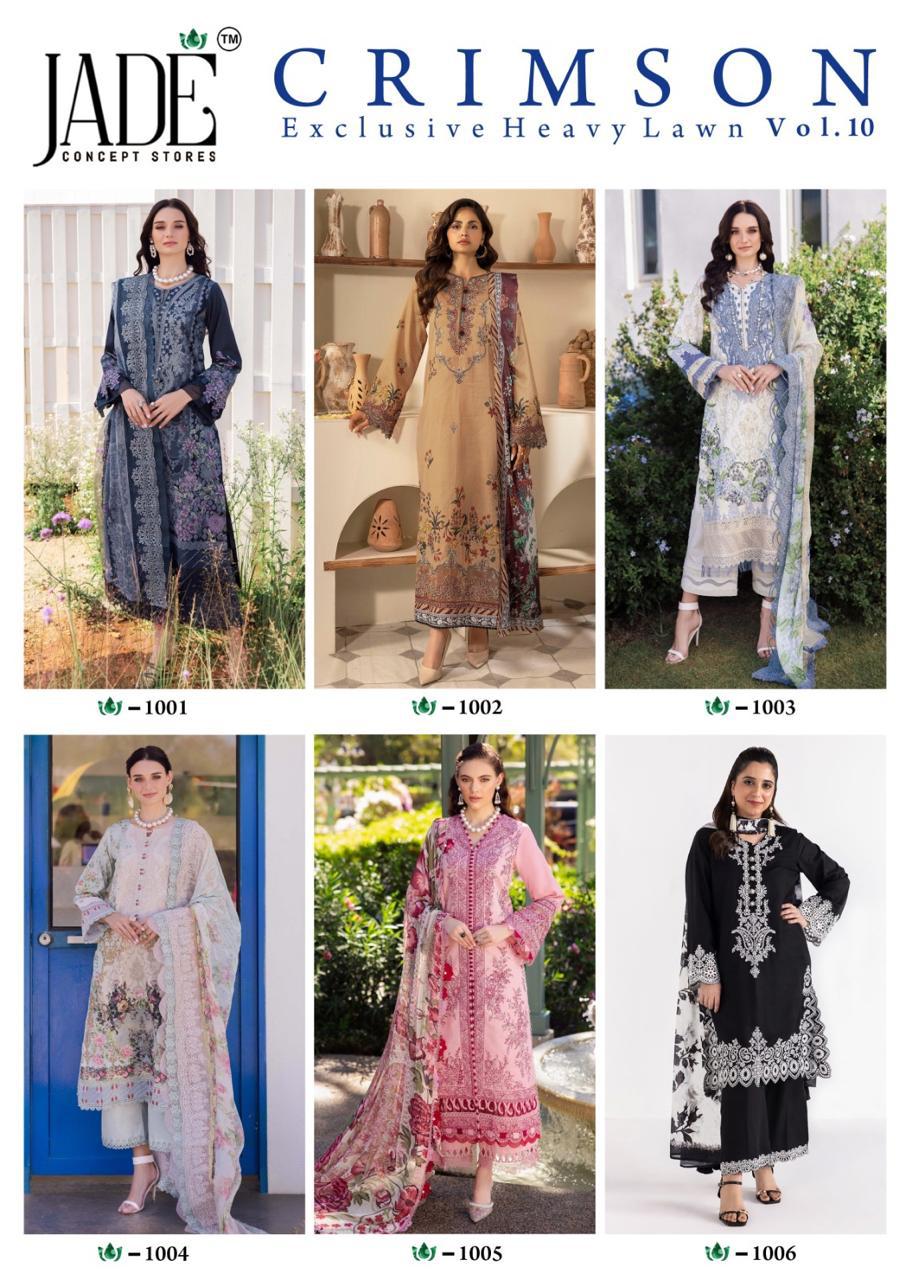 Crimson Vol 10 Exclusive Heavy Lawn Jade Karachi Salwar Suits Supplier Gujarat