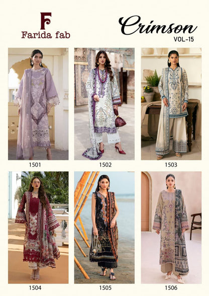 Crimson Vol 15 Farida Fab Lawn Cotton Karachi Salwar Suits Wholesaler India
