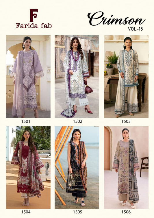 Crimson Vol 15 Farida Fab Lawn Cotton Karachi Salwar Suits Wholesaler India