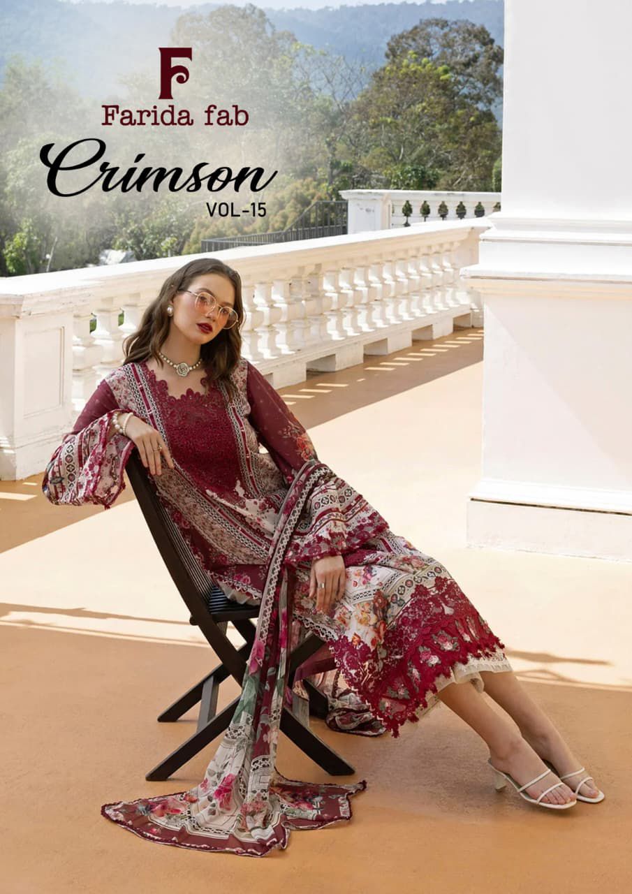Crimson Vol 15 Farida Fab Lawn Cotton Karachi Salwar Suits Wholesaler India