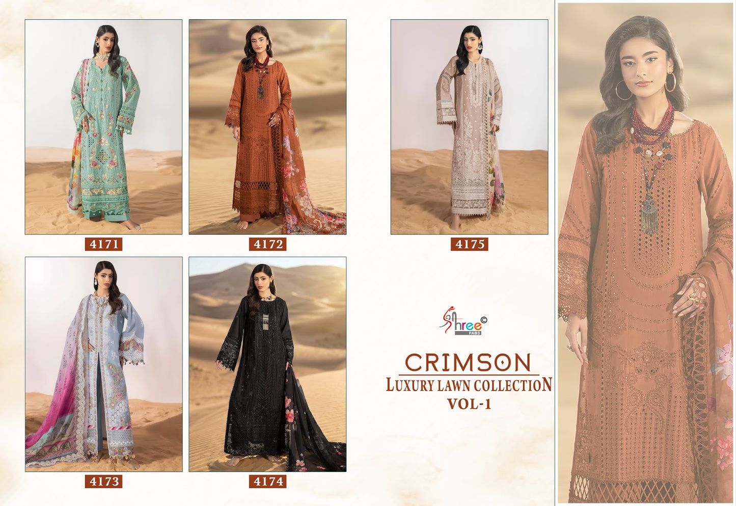 Crimson Vol 1 Luxury Lawn Collection Shree Fabs Cotton Pakistani Salwar Suits Exporter Gujarat