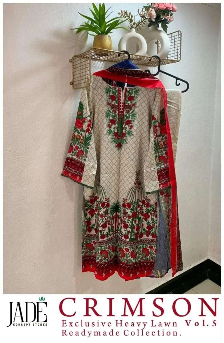 Crimson Vol 5 Exclusive Heavy Lawn Jade Cotton Karachi Readymade Suits Wholesaler