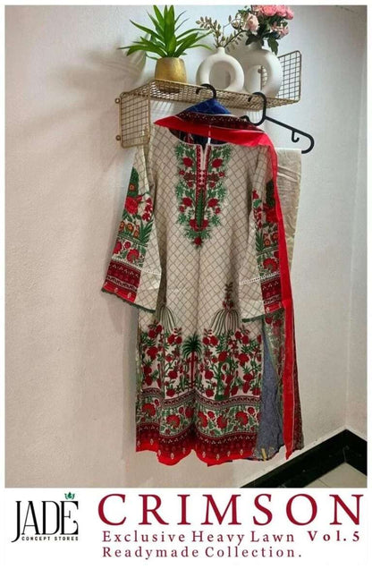 Crimson Vol 5 Exclusive Heavy Lawn Jade Cotton Karachi Readymade Suits Wholesaler