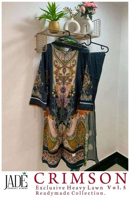 Crimson Vol 5 Exclusive Heavy Lawn Jade Cotton Karachi Readymade Suits Wholesaler