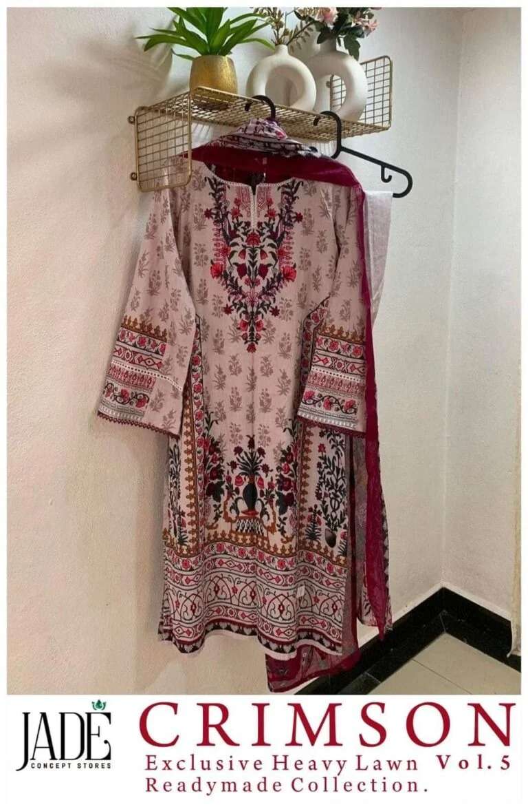 Crimson Vol 5 Exclusive Heavy Lawn Jade Cotton Karachi Readymade Suits Wholesaler