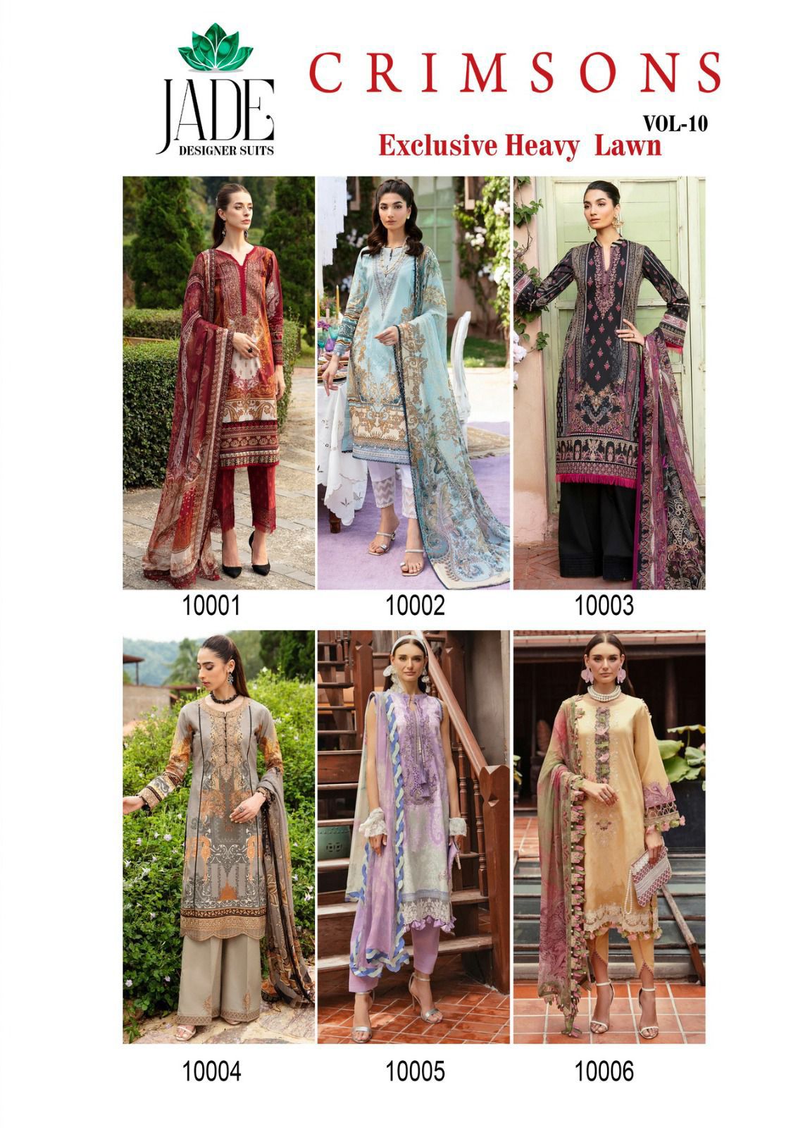 Crimsons Heavy Lawn Vol 10 Jade Karachi Salwar Suits Exporter India