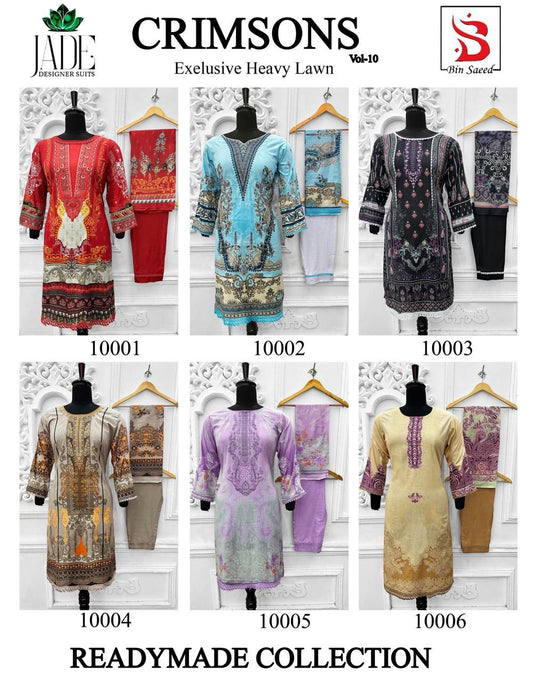 Crimsons Vol 10 Heavy Lawn Bin Saeed Jade Cotton Karachi Readymade Suits Wholesaler India