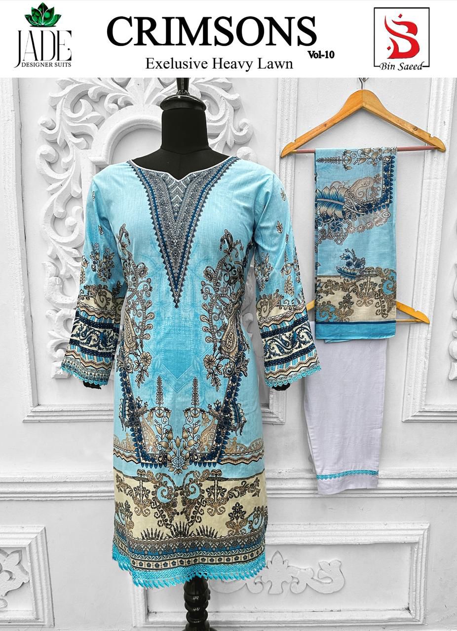 Crimsons Vol 10 Heavy Lawn Bin Saeed Jade Cotton Karachi Readymade Suits Wholesaler India