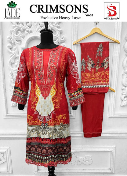 Crimsons Vol 10 Heavy Lawn Bin Saeed Jade Cotton Karachi Readymade Suits Wholesaler India
