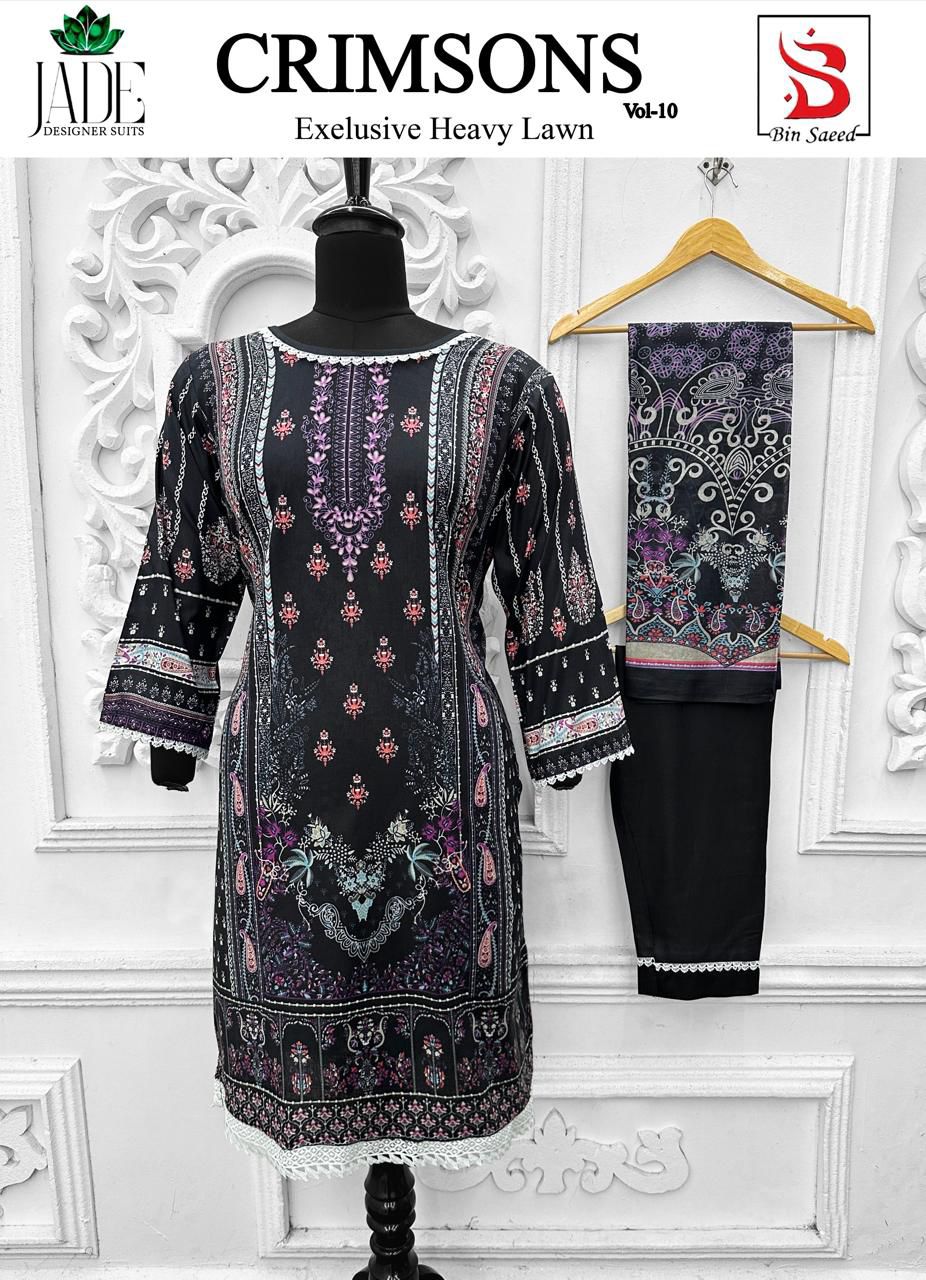 Crimsons Vol 10 Heavy Lawn Bin Saeed Jade Cotton Karachi Readymade Suits Wholesaler India