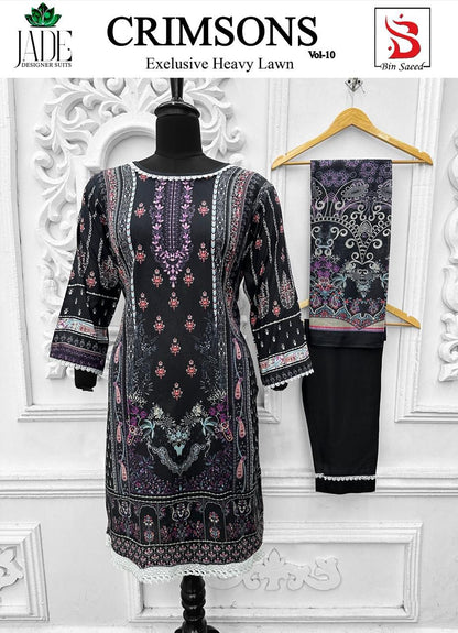 Crimsons Vol 10 Heavy Lawn Bin Saeed Jade Cotton Karachi Readymade Suits Wholesaler India