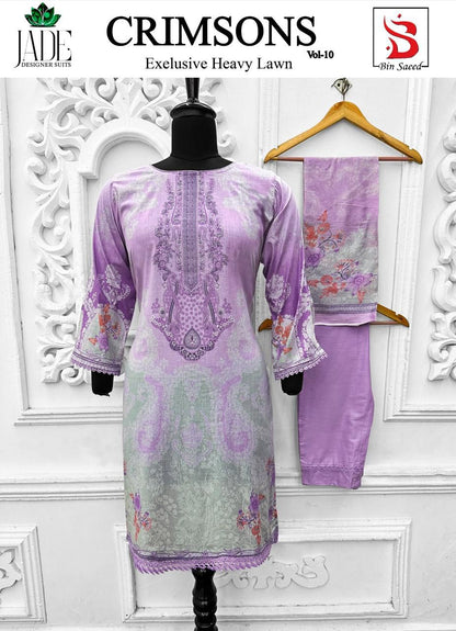 Crimsons Vol 10 Heavy Lawn Bin Saeed Jade Cotton Karachi Readymade Suits Wholesaler India