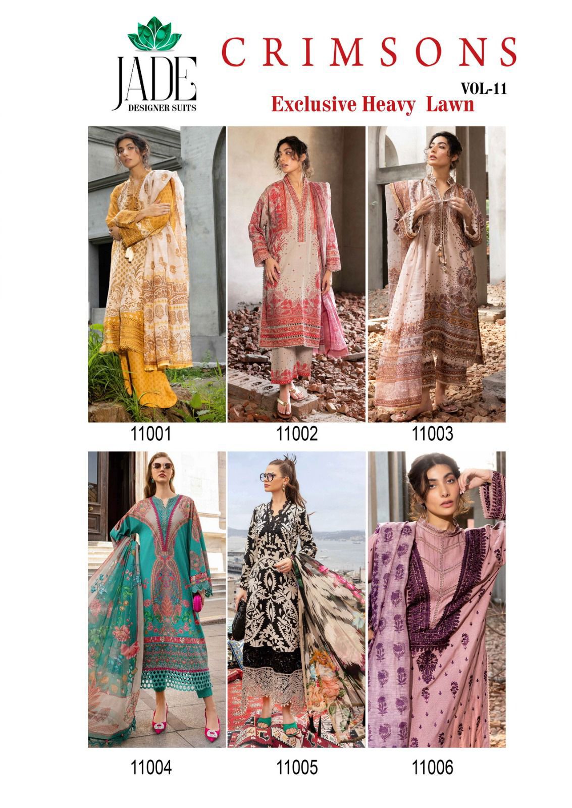 Crimsons Vol 11 Heavy Lawn Jade Cotton Karachi Salwar Suits Supplier