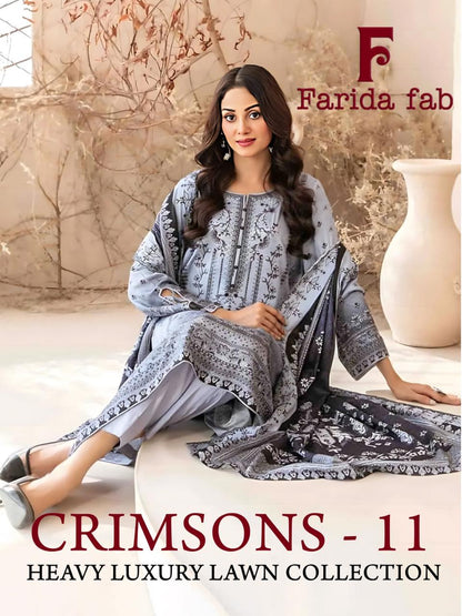 Crimsons Vol 11 Heavy Luxury Lawn Collection Farida Fab Pure Cotton Karachi Salwar Suits Supplier