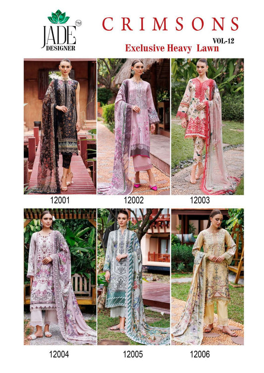 Crimsons Vol 12 Heavy Lawn Jade Cotton Karachi Salwar Suits Manufacturer Ahmedabad