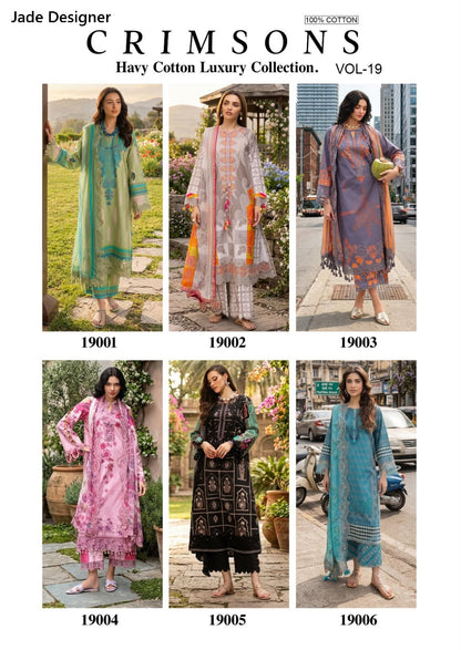 Crimsons Vol 19 Jade Designer Lawn Cotton Karachi Salwar Suits Wholesaler Gujarat