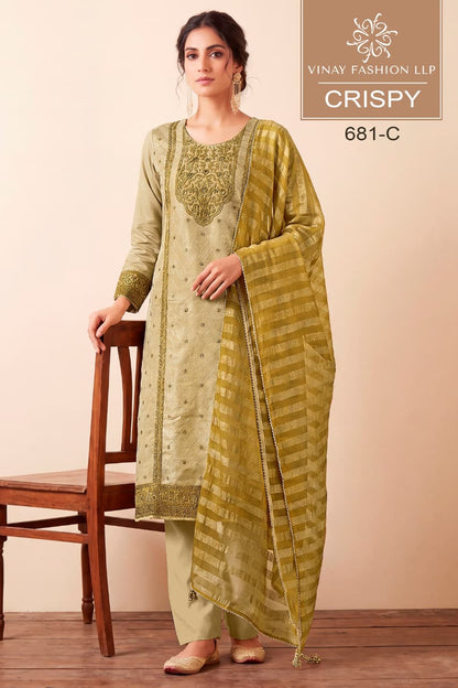 Crispy Kuleesh Vinay Fashion Llp Kanjivaram Silk Pant Style Suits Supplier Gujarat