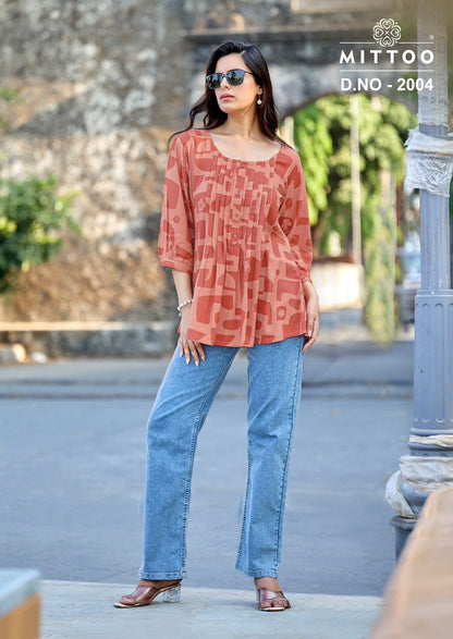 Crispy Mittoo Rayon Fancy Tops Wholesaler