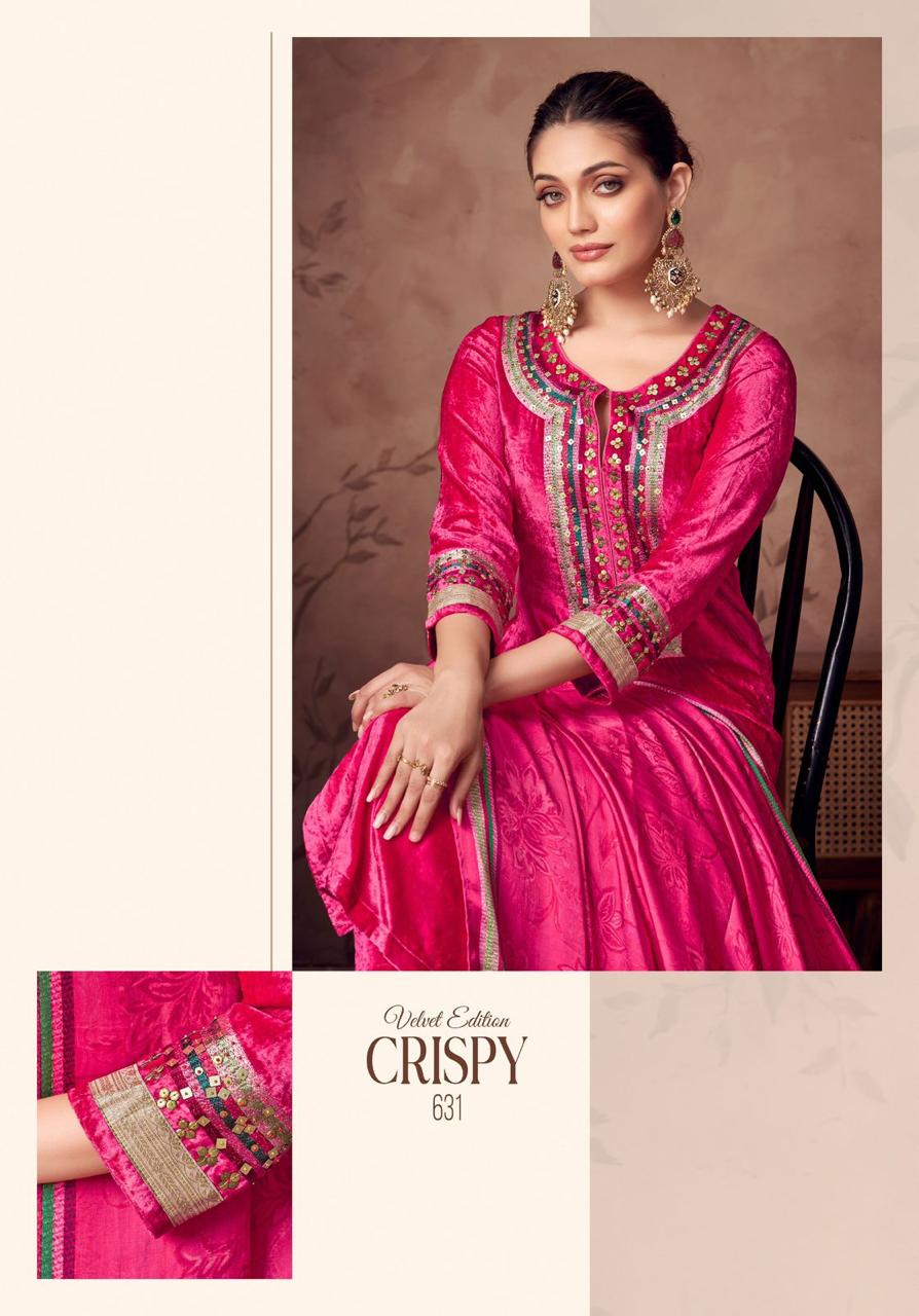 Crispy Sahiba Pure Viscose Velvet Suits Wholesale Rate