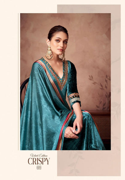 Crispy Sahiba Pure Viscose Velvet Suits Wholesale Rate
