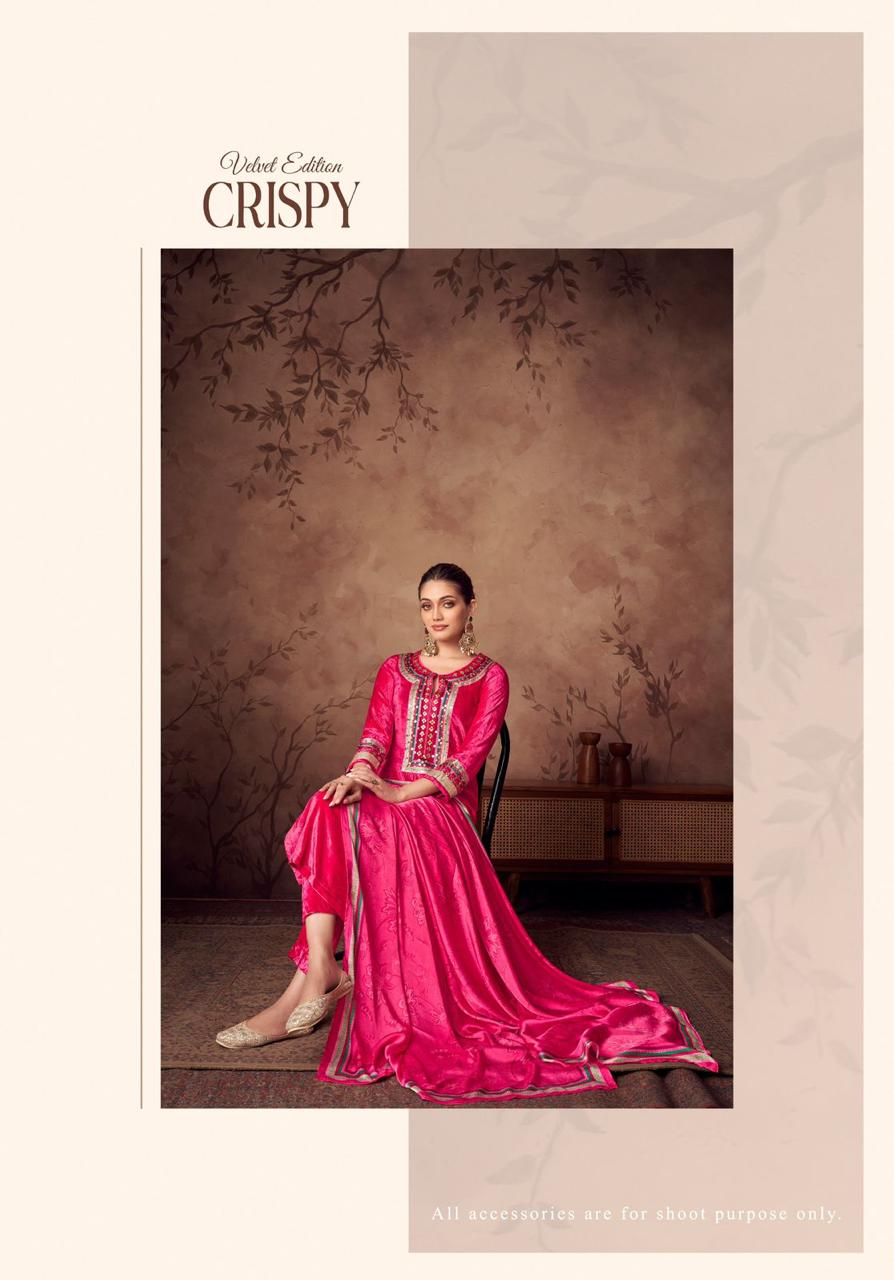 Crispy Sahiba Pure Viscose Velvet Suits Wholesale Rate