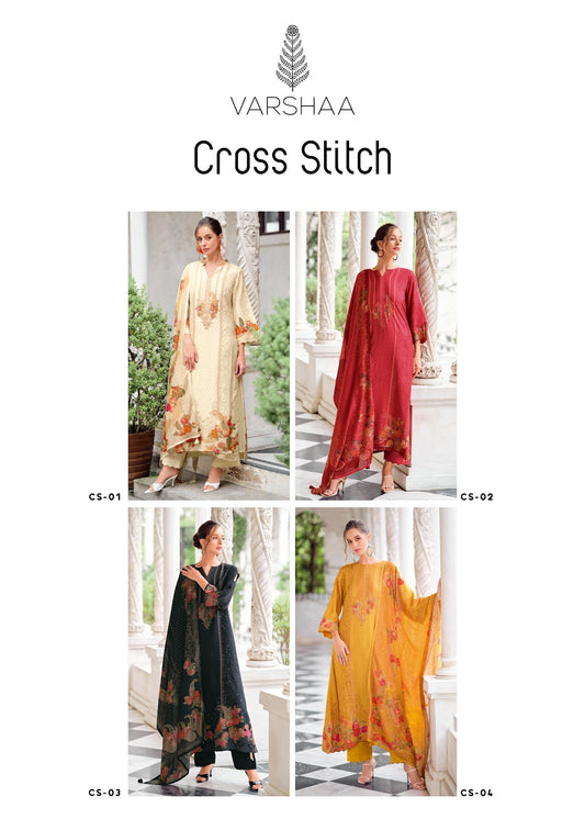 Cross Stitched Varshaa Russian Silk Pant Style Suits Wholesale Price