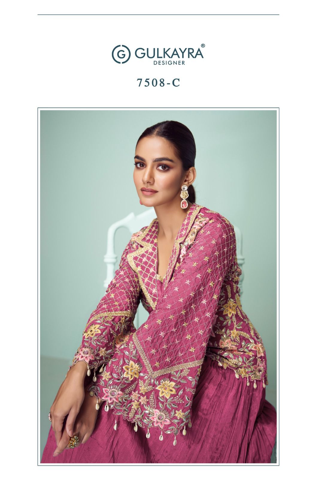 Crown Gold Gulkayra Designer Chinon Readymade Suits Supplier India