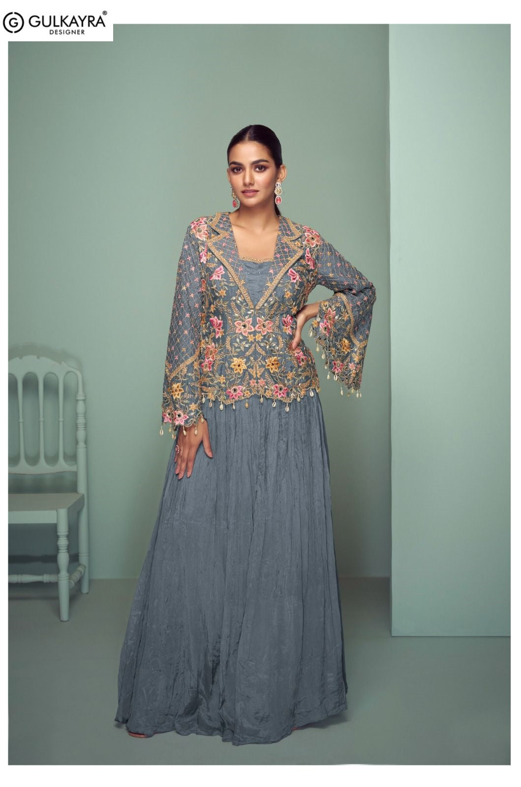 Crown Gold Gulkayra Designer Chinon Readymade Suits Supplier India