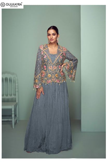 Crown Gold Gulkayra Designer Chinon Readymade Suits Supplier India
