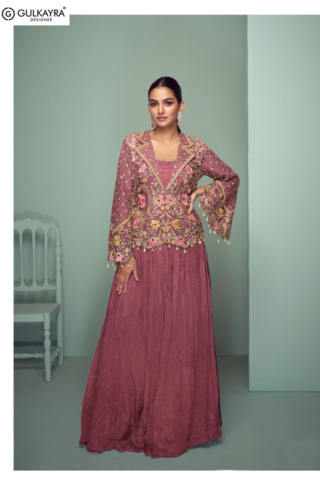 Crown Gold Gulkayra Designer Chinon Readymade Suits Supplier India