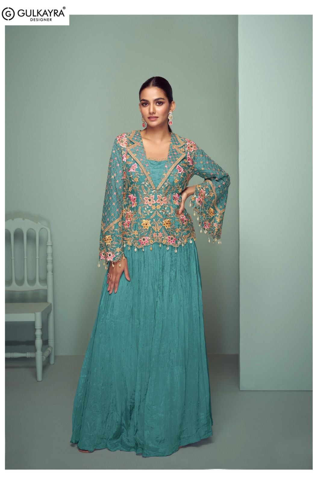 Crown Gold Gulkayra Designer Chinon Readymade Suits Supplier India