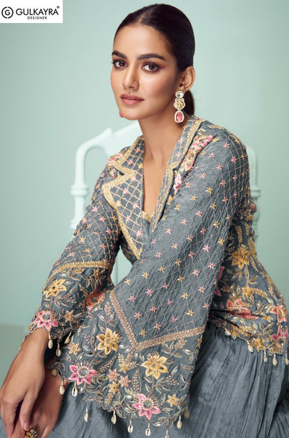 Crown Gold Gulkayra Designer Chinon Readymade Suits Supplier India