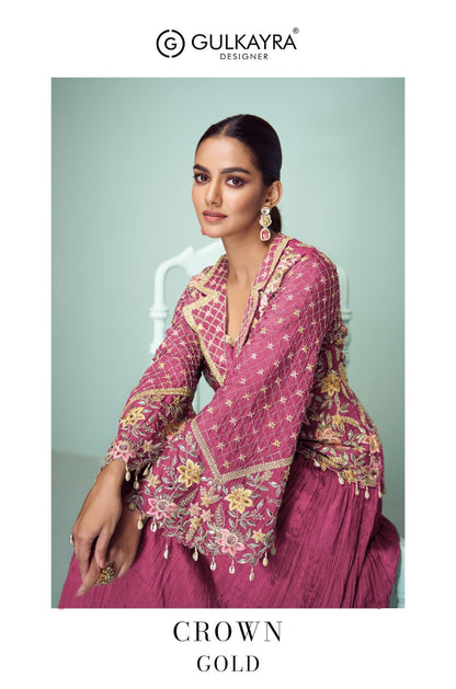 Crown Gold Gulkayra Designer Chinon Readymade Suits Supplier India