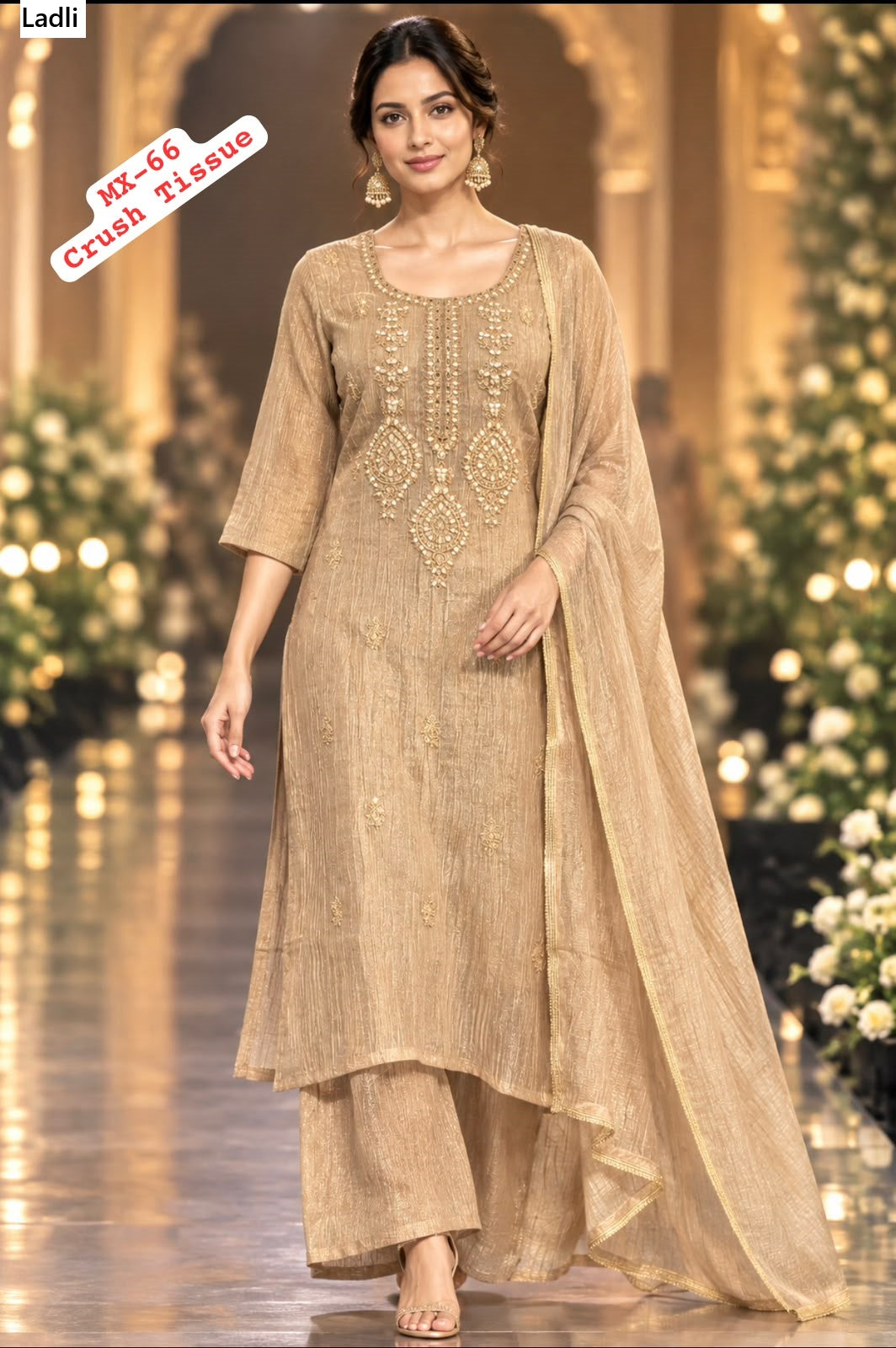 Crush Tissue Mx 66 Ladli Readymade Plazzo Style Suits Supplier India