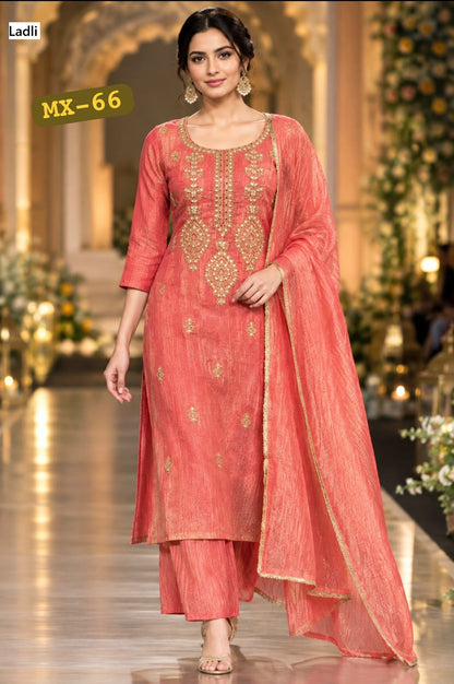 Crush Tissue Mx 66 Ladli Readymade Plazzo Style Suits Supplier India