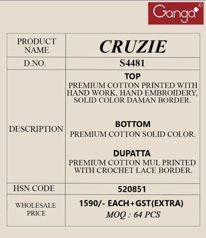 Cruzie 4481 Ganga Cotton Plazzo Style Suits Manufacturer Ahmedabad