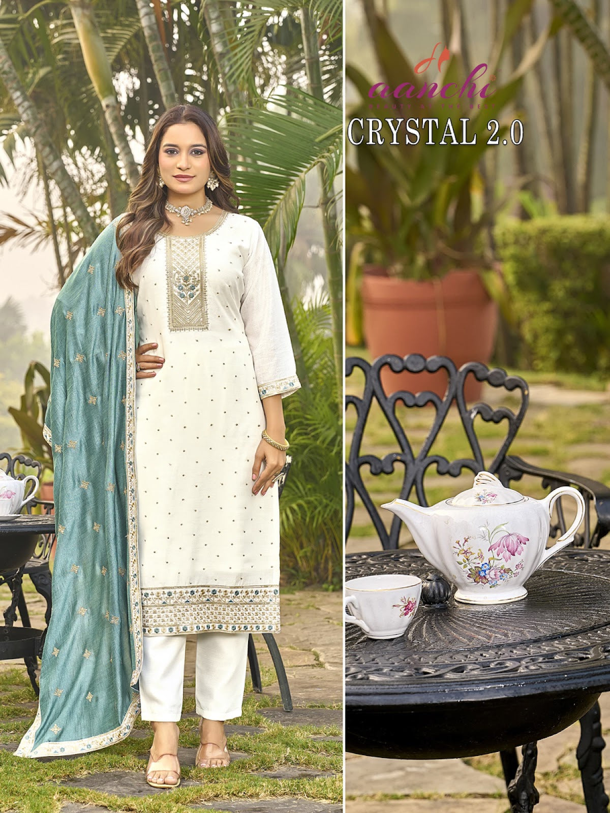 Crystal 2 Aanchi Vichitra Silk Readymade Pant Style Suits Wholesaler Gujarat