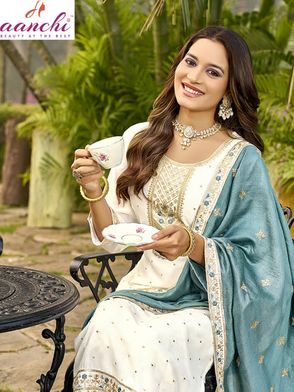 Crystal 2 Aanchi Vichitra Silk Readymade Pant Style Suits Wholesaler Gujarat