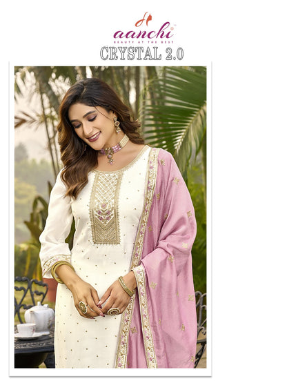 Crystal 2 Aanchi Vichitra Silk Readymade Pant Style Suits Wholesaler Gujarat