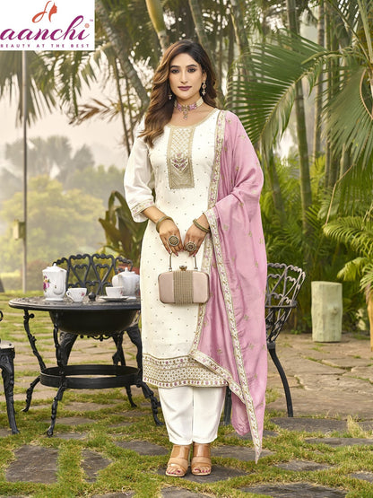 Crystal 2 Aanchi Vichitra Silk Readymade Pant Style Suits Wholesaler Gujarat