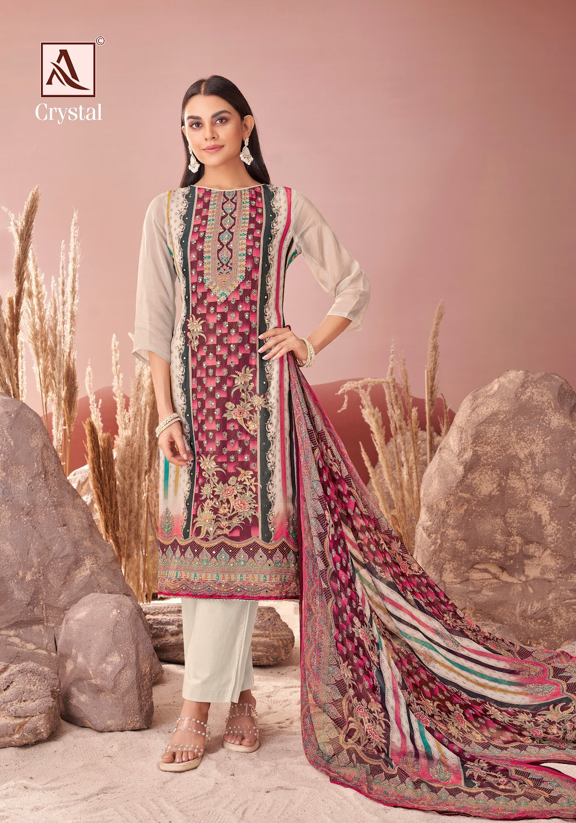 Crystal Alok Viscose Organza Karachi Salwar Suits Wholesaler