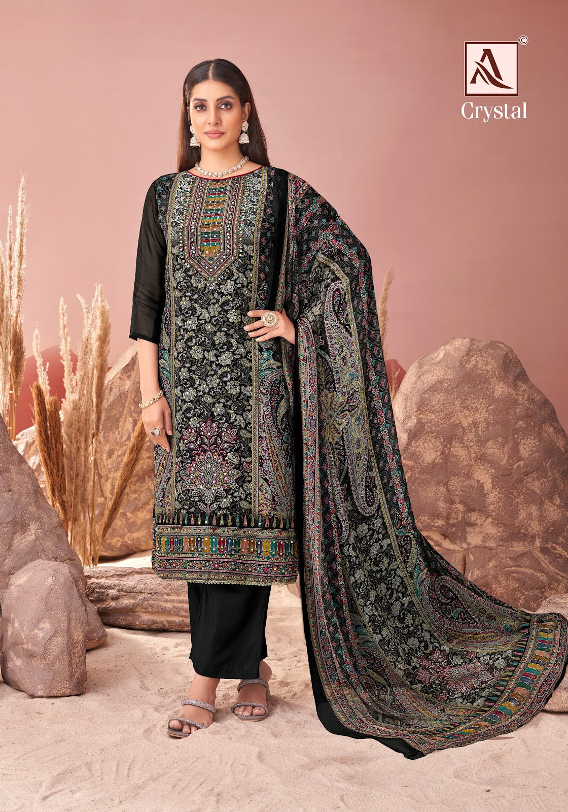 Crystal Alok Viscose Organza Karachi Salwar Suits Wholesaler
