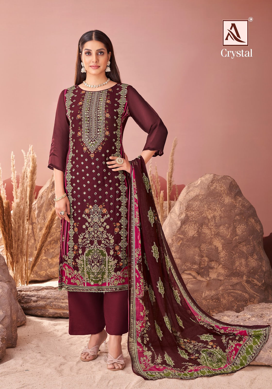 Crystal Alok Viscose Organza Karachi Salwar Suits Wholesaler