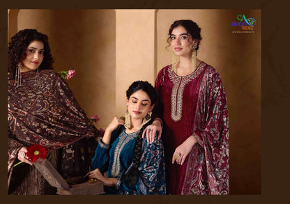 Crystal Avon Trendz Crush Velvet Suits Wholesaler Gujarat