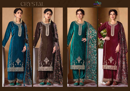 Crystal Avon Trendz Crush Velvet Suits Wholesaler Gujarat