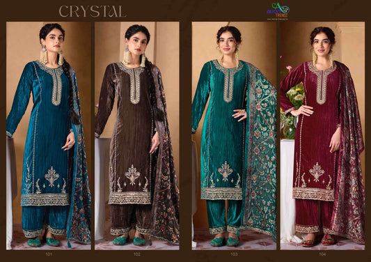 Crystal Avon Trendz Crush Velvet Suits Wholesaler Gujarat