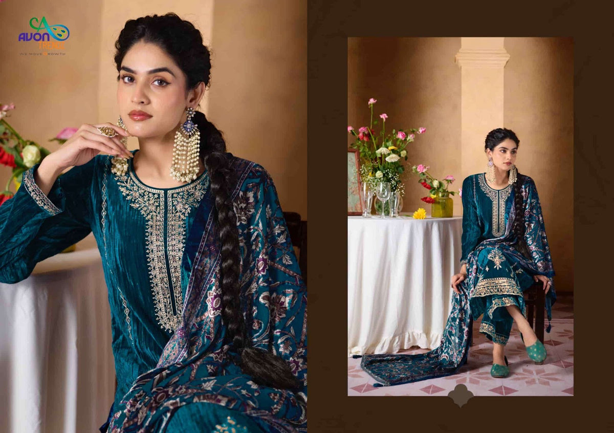 Crystal Avon Trendz Crush Velvet Suits Wholesaler Gujarat